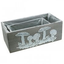Artikel Houten kistenset paddenstoel, herfstdecoratie, tuindecoratie, plantenbakken L40/30cm, set van 2
