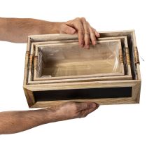Artikel Houten doos met krijtbord om te labelen, set van 3, 36 cm