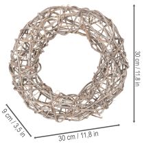 Artikel Houten krans, decoratieve krans, naturel wit, Ø30cm, H9,5cm