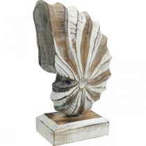 Maritiem deco houten schelpstandaard natuur, wit H28cm