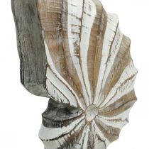 Maritiem deco houten schelpstandaard natuur, wit H28cm