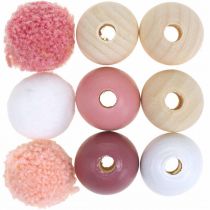 Artikel Houten kralen houten ballen voor knutselen roze gesorteerd Ø3cm 36st