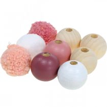 Houten kralen houten ballen voor knutselen roze gesorteerd Ø3cm 36st