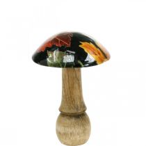 Deco houten paddenstoel herfstbladeren tafeldecoratie zwart, veelkleurig Ø10cm H15cm