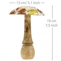 Artikel Houten paddestoel deco herfstbladeren wit, kleurrijke herfstdecoratie Ø13cm H19cm