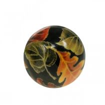 Houten paddestoelbladeren herfstdecoratie paddestoel mangohout zwart, kleurrijk Ø8cm H10.5cm