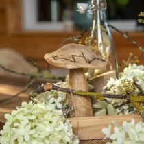 Houten paddestoel met patroon houten decoratie paddestoel naturel, goudkleurig Ø12.5cm H15cm
