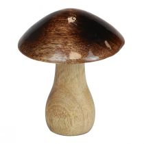 Houten paddestoel decoratie naturel bruin glanseffect Ø10cm H12cm