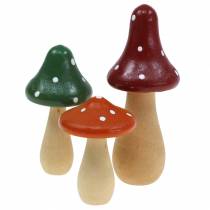 Decoratieve paddenstoelen van hout oranje, groen, rood 6/8 / 10,5cm 9st