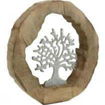 Deco sculptuur boom in een houten ring tafeldecoratie om te plaatsen 22×21×4cm