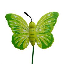 Artikel Houten vlinders op de stok, assorti 3 kleuren 8cm 24st