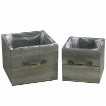 Artikel Plantenbak houten lade gewassen grijs 15×15cm/12×12cm set van 2