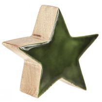 Artikel Houten ster groen natuurlijke ster mangohouten tafeldecoratie Ø10cm 3 st