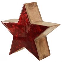 Artikel Houten ster naturel rode ster decoratie gemaakt van mangohout Ø24x10cm
