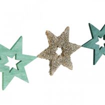 Artikel Verstrooid hout ster groen, glitter kerstster mix 4cm 72st