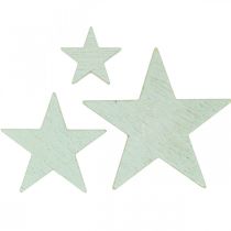 Houten sterren deco hagelslag Christmas Mint 3/5/7cm 29st
