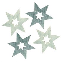 Houten sterren 4cm grijs met glitter 72st