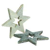 Houten sterren 4cm grijs met glitter 72st