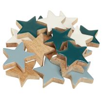 Artikel Houten sterren tafeldecoratie sterren wit blauw turquoise 5cm 12 stuks