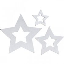 Artikel Houten sterren wit verspreide decoratie Kerst 3/5/7cm 48st