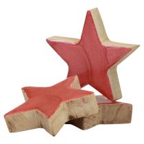 Artikel Houten sterrendecoratie Kerstdecoratie sterren roze glans Ø5cm 8st