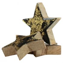 Artikel Houten sterren Kerst zwart goud glans Ø5cm 8 st