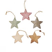Houten sterren decoratieve sterren om vintage decoratie op te hangen Ø6,5cm 10st