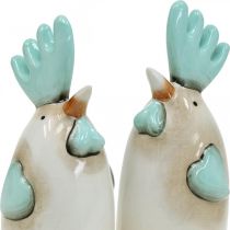 Artikel Keramische Haan Keukendecoratie Kip Wit Blauw Bruin H14.5cm 2 st.