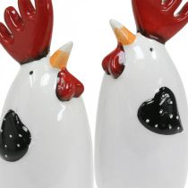 Artikel Keramiek Kip Rood Wit Haan Tafeldecoratie 7×6×15cm 2 stuks