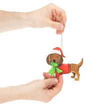 Artikel Kerstversiering met hond, decoratieve hangversiering, hond met sjaal en muts, 12 cm, 2 stuks
