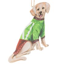 Artikel Kerstversiering met hond, decoratieve hangversiering, hond met sjaal en muts, 12 cm, 2 stuks