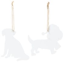 Artikel Kerstversiering met hond, decoratieve hangversiering, hond met sjaal en muts, 12 cm, 2 stuks