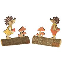 Artikel Egel met paddenstoelen herfstfiguur houten egel geel/oranje H11cm set van 6