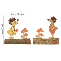 Artikel Egel met paddenstoelen herfstfiguur houten egel geel/oranje H11cm set van 6