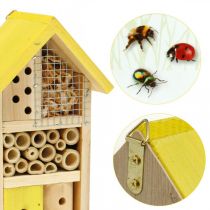 Artikel Insectenhotel geel hout insectenhuis tuin nestkast H26cm