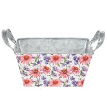 Artikel Jardinière bloembak met lentebloemen, metalen decoratie, 20×12,5×10 cm