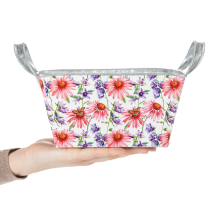 Artikel Jardinière bloembak met lentebloemen, metalen decoratie, 20×12,5×10 cm
