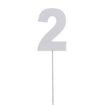 Verjaardag nummer &quot;2&quot; op de stok wit L27cm 10st