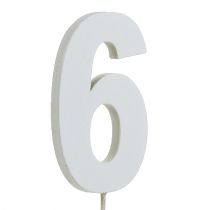 Verjaardag nummer &quot;6&quot; op de stok wit L27cm 10st