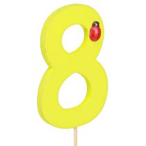 Artikel Jubileumnummer &quot;8&quot; kleurrijke cijferplug hout 7,5cm 16 stuks