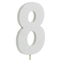 Verjaardag nummer &quot;8&quot; op de stok wit L27cm 10st