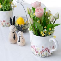 Artikel Keramische kan met bloemenmotief voor een lenteachtig accent in de woonkamer, 20 cm.