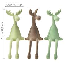 Artikel Edge kruk eland decoratie geflockt groen bruin mint 31cm 3 stuks