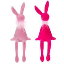 Artikel Paashaasje met verenboa, decoratief paasfiguurtje voor op een plank, 27 cm, 2 stuks