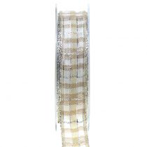 Controleer lint met mica natuurlijk zilver 25mm 15m