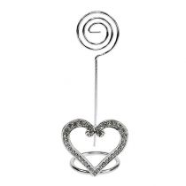 Kaarthouder hart voor tafeldecoratie 4cm zilver 6st