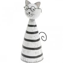 Artikel Kat met bril, decoratief figuur om te plaatsen, kattenfiguur metaal zwart en wit H16cm Ø7cm