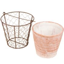 Artikel Keramische bloempot mand handvat metaal bruin Ø18cm
