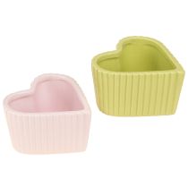 Artikel Keramieken decoratieve harten pastelgroen roze 11×10×6cm 4 st
