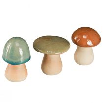 Artikel Keramiek paddestoelen decoratie bruin groen blauw herfstdecoratie H6-7,5cm 3 st